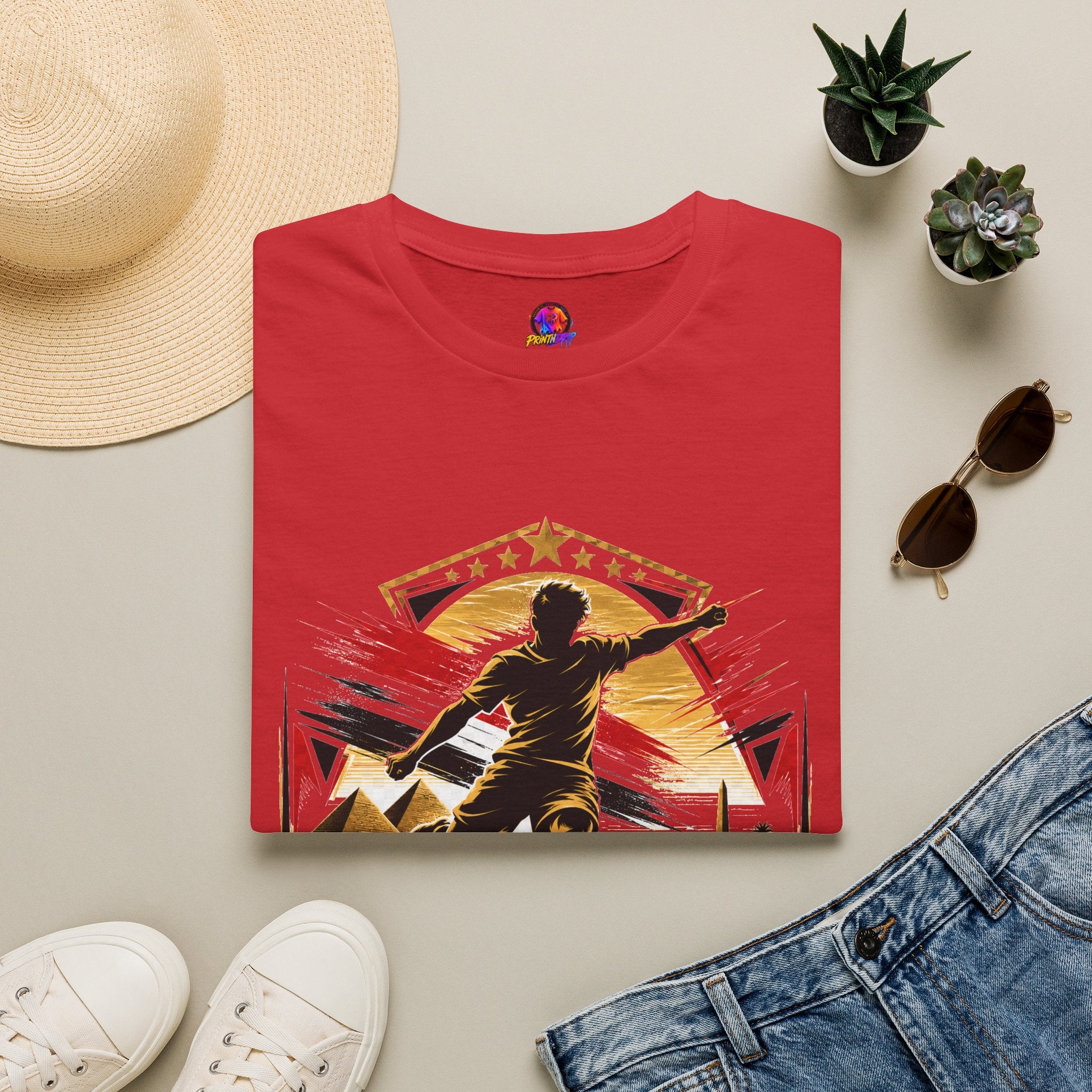 Egypt Soccer Player Nile Fire Graphic T-Shirt — Retro Athletic Team Tee
