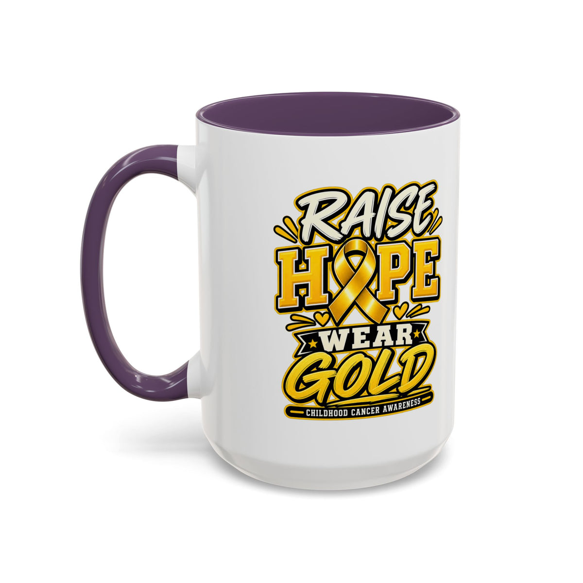Raise Hope Wear Gold Cancer Awareness Coffee Mug (Accent, 11/15oz)