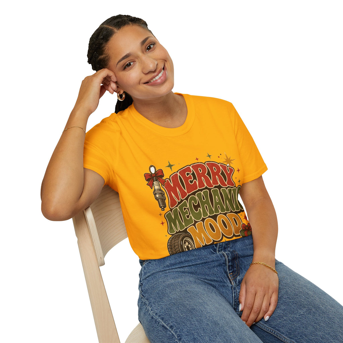 Merry Mechanic Mood T‑Shirt — Retro Holiday Auto Technician Gift
