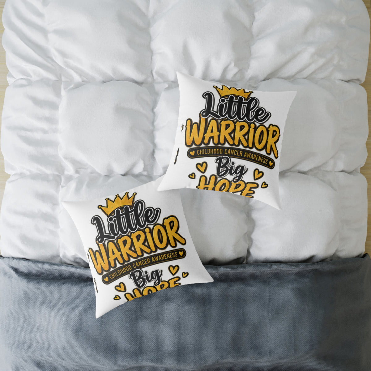 Little Warrior Childhood Cancer Awareness Pillow — Square Poly Canvas Throw Pillow