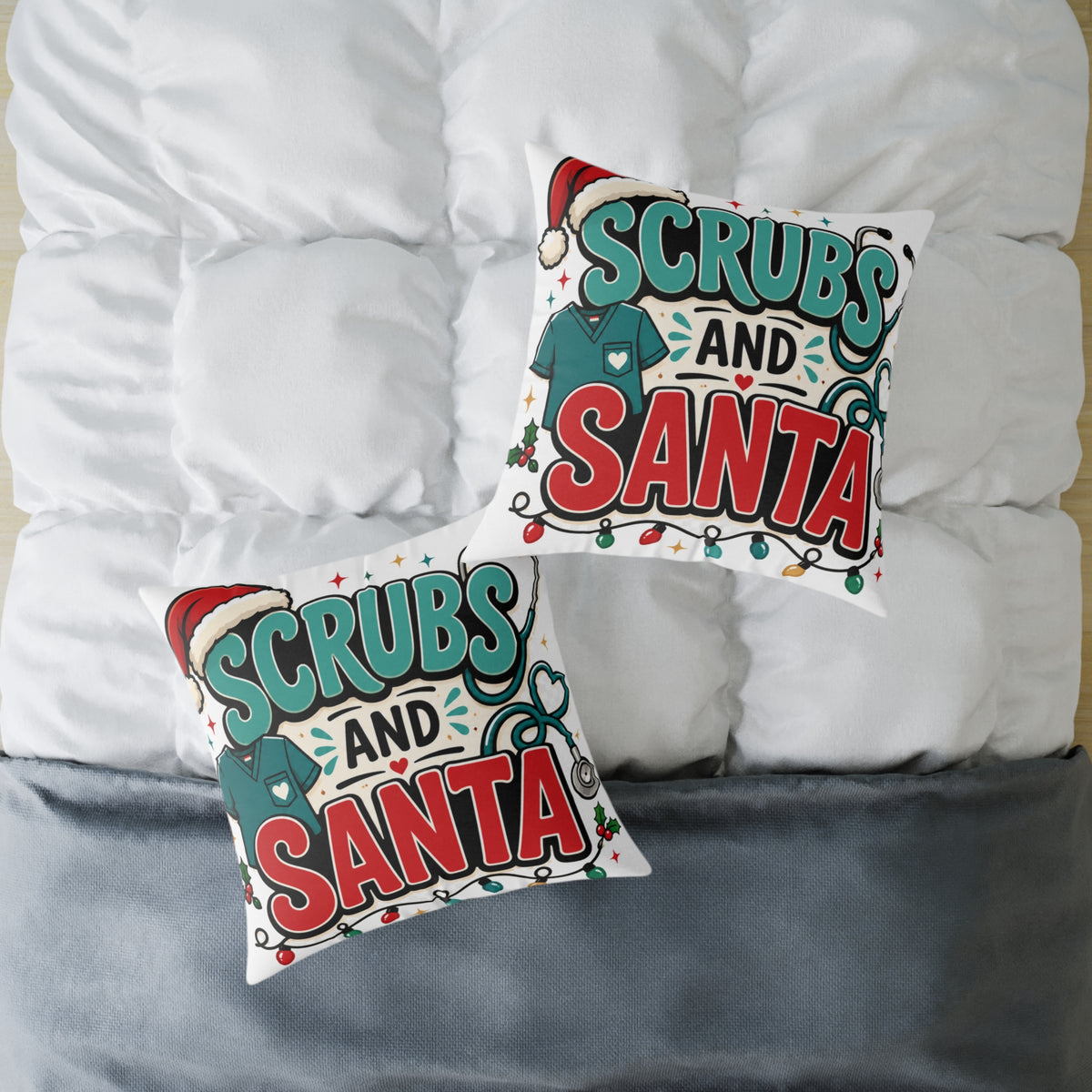 Scrubs and Santa Holiday Modern Day Christmas  Pillow — Christmas Nurse Decorative Cushion