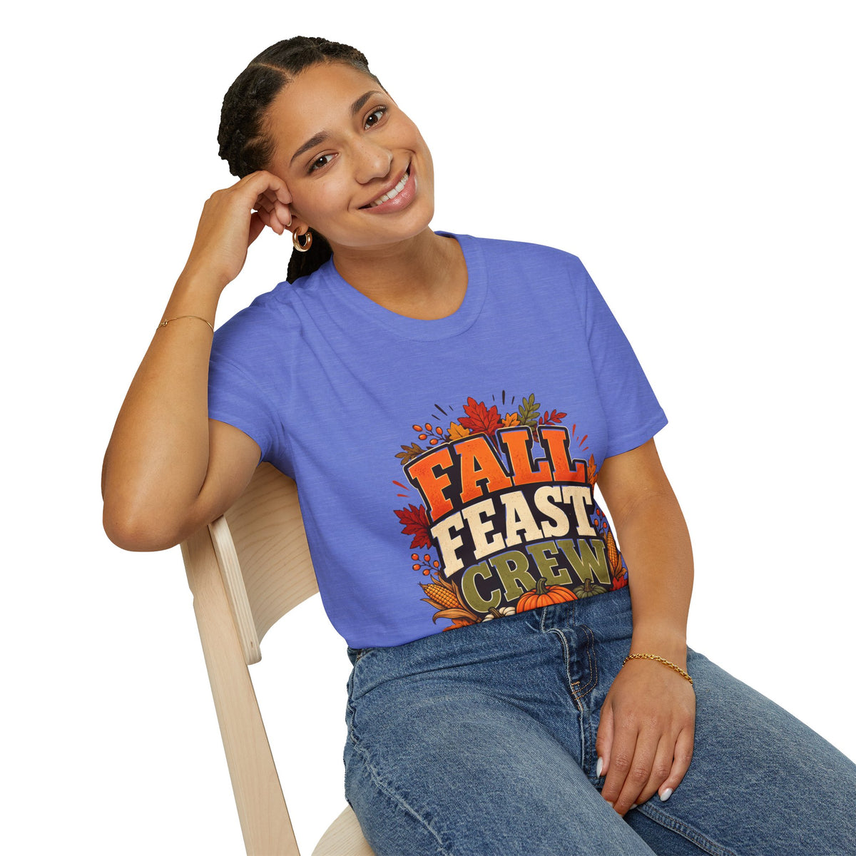 Thanksgiving T-Shirt Fall Feast Crew T-Shirt — Thanksgiving Pumpkin & Leaves Graphic Tee