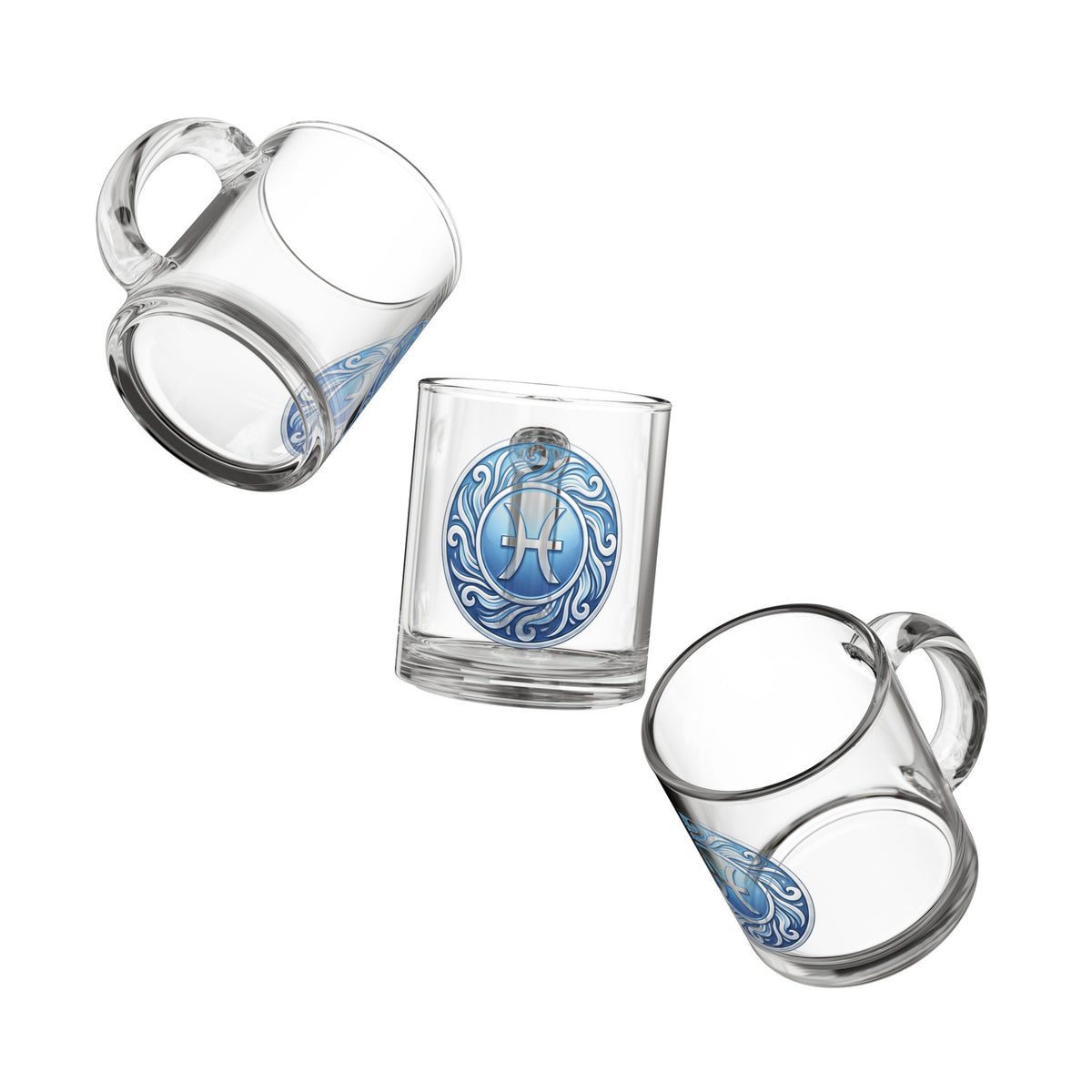 Pisces Zodiac Glass Mug — 10oz Astrology Coffee Cup, Blue Pisces Symbol