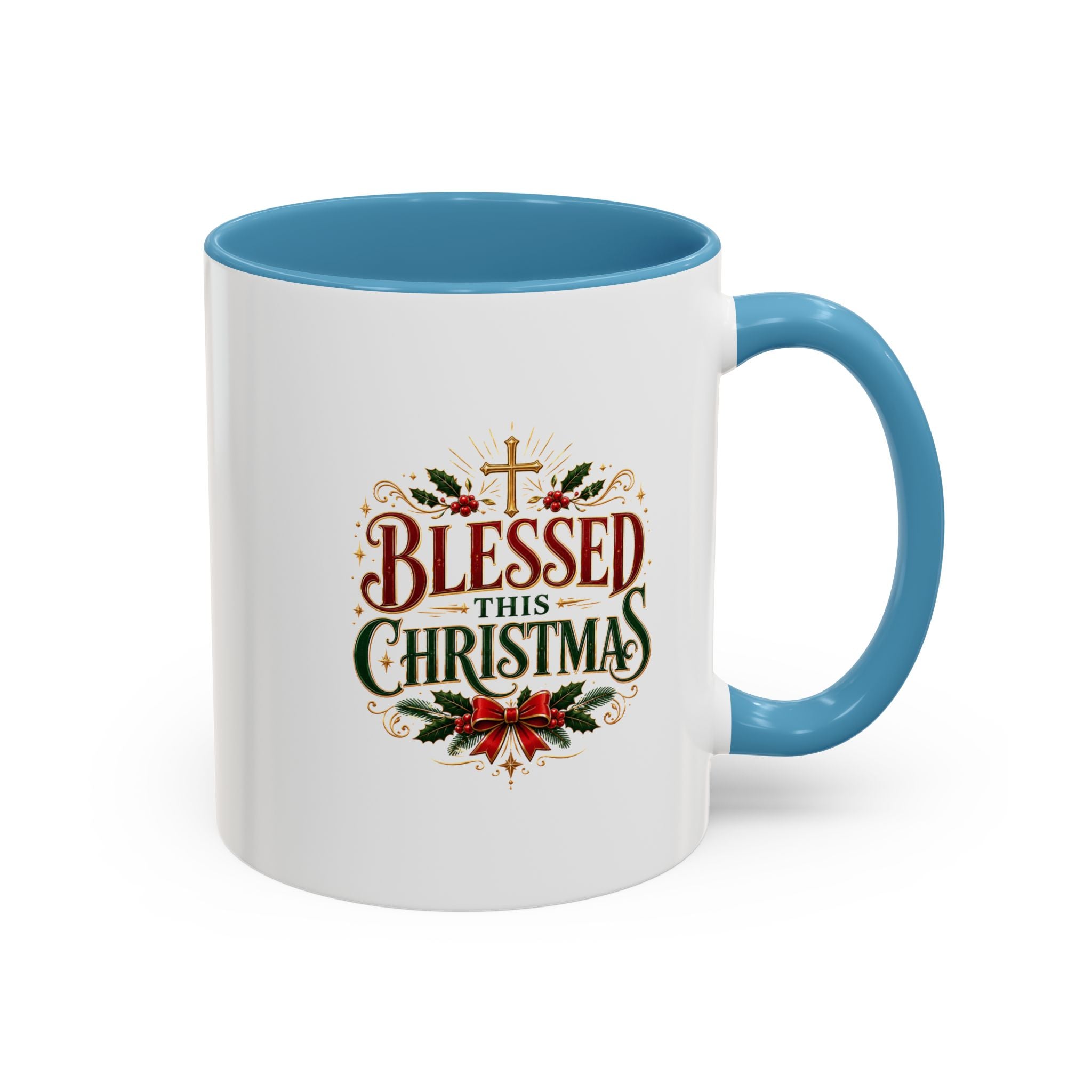 Blessed This Christmas Accent Coffee Mug – Holiday Religious Poinsettia Coffee Cup