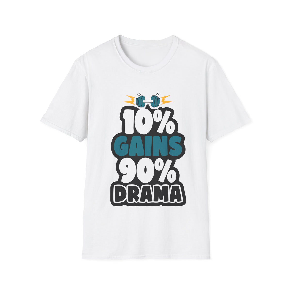 10% Gains 90% Drama Blue Kettlebell T-Shirt - Y2K Bubble Font Gym Tee - Trending Now - September 2026