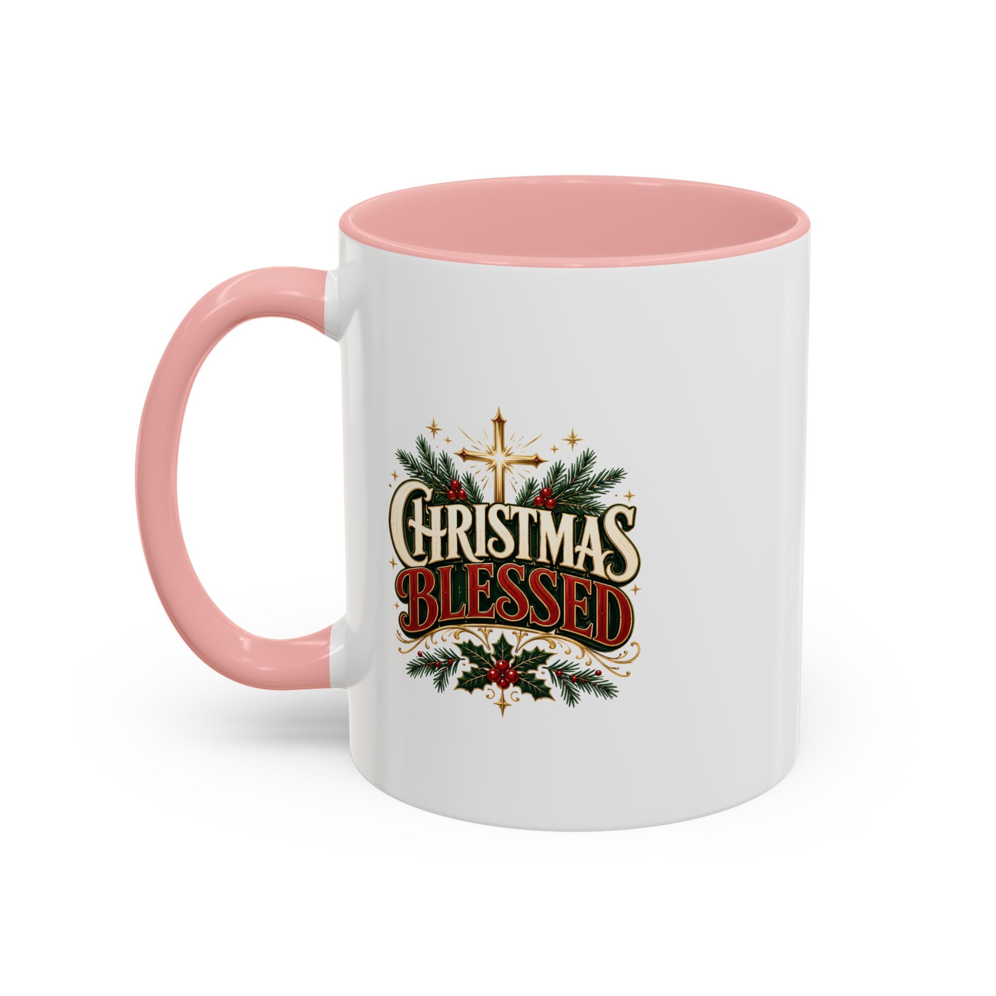 Christmas Blessed Accent Coffee Mug – Holiday Pine & Holly