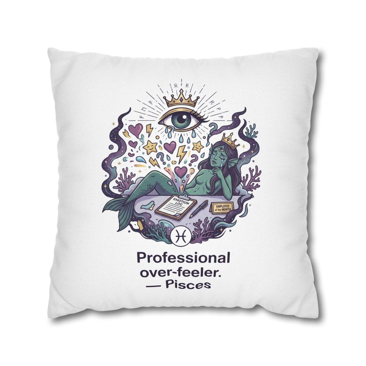 Pisces Zodiac Pillowcase — "Professional Over-Feeler" Decorative Square Pillowcase