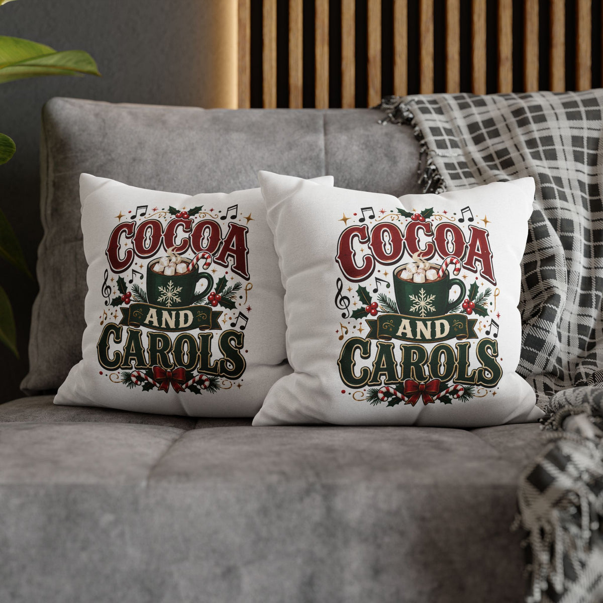 Christmas Cocoa and Carols Holiday Pillowcase - Festive Hot Chocolate Christmas Decor
