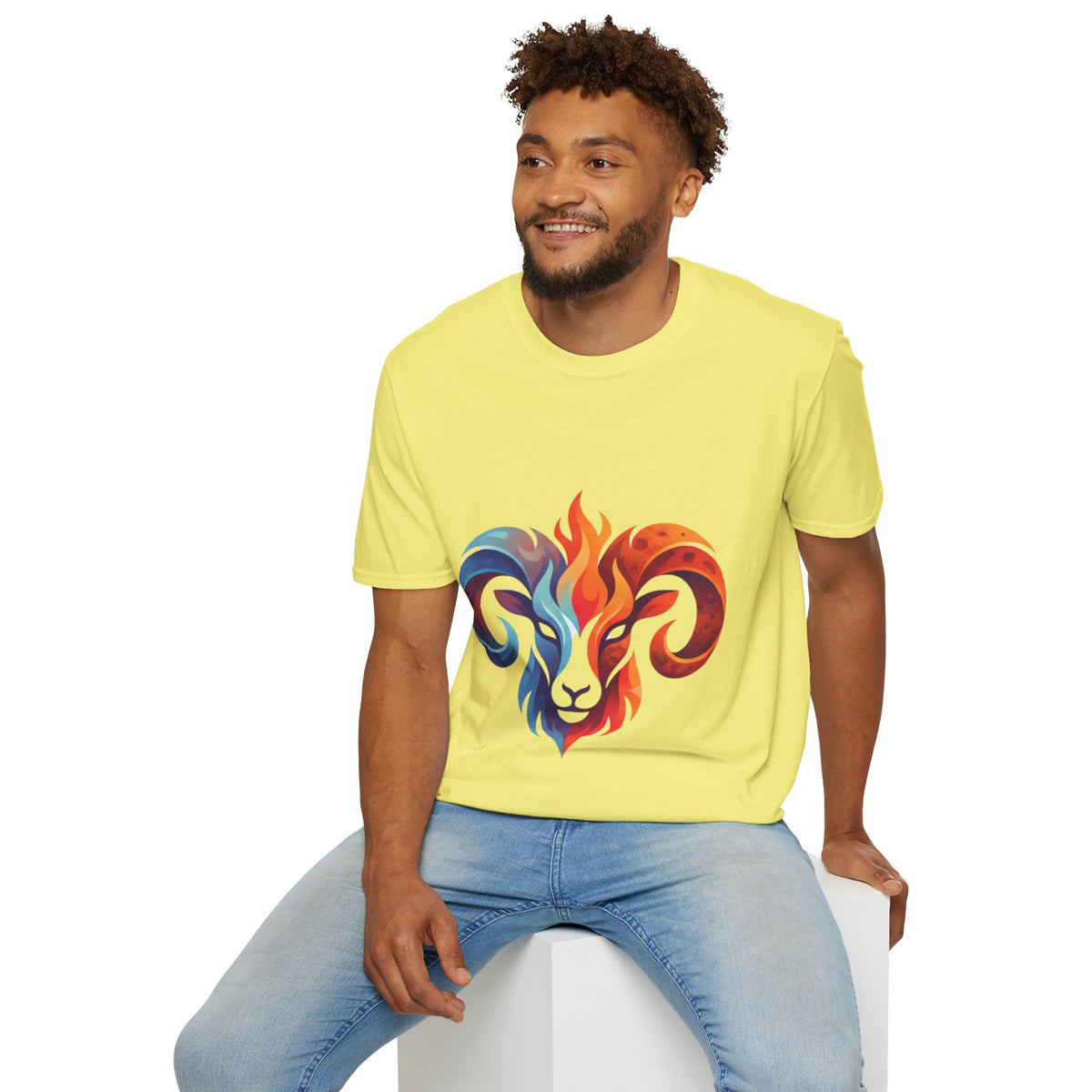 Aries Zodiac Ram Head Flame Graphic T-Shirt — Bold Aries Zodiac Tee