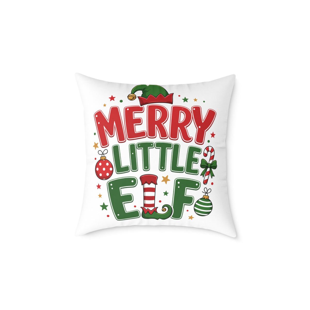 Christmas Merry Little Elf Square Pillow — Festive Christmas Holiday Decorative Cushion