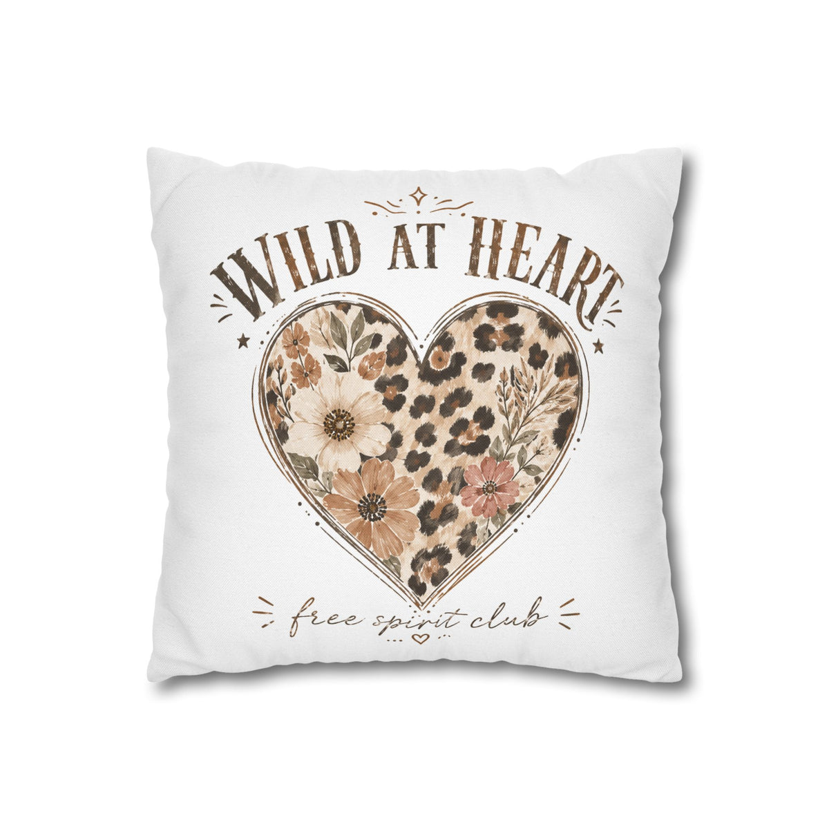 Wild at Heart Leopard Floral Pillowcase — Decorative Square Throw Pillow Cover Milo Bailey Dog Dad Mom