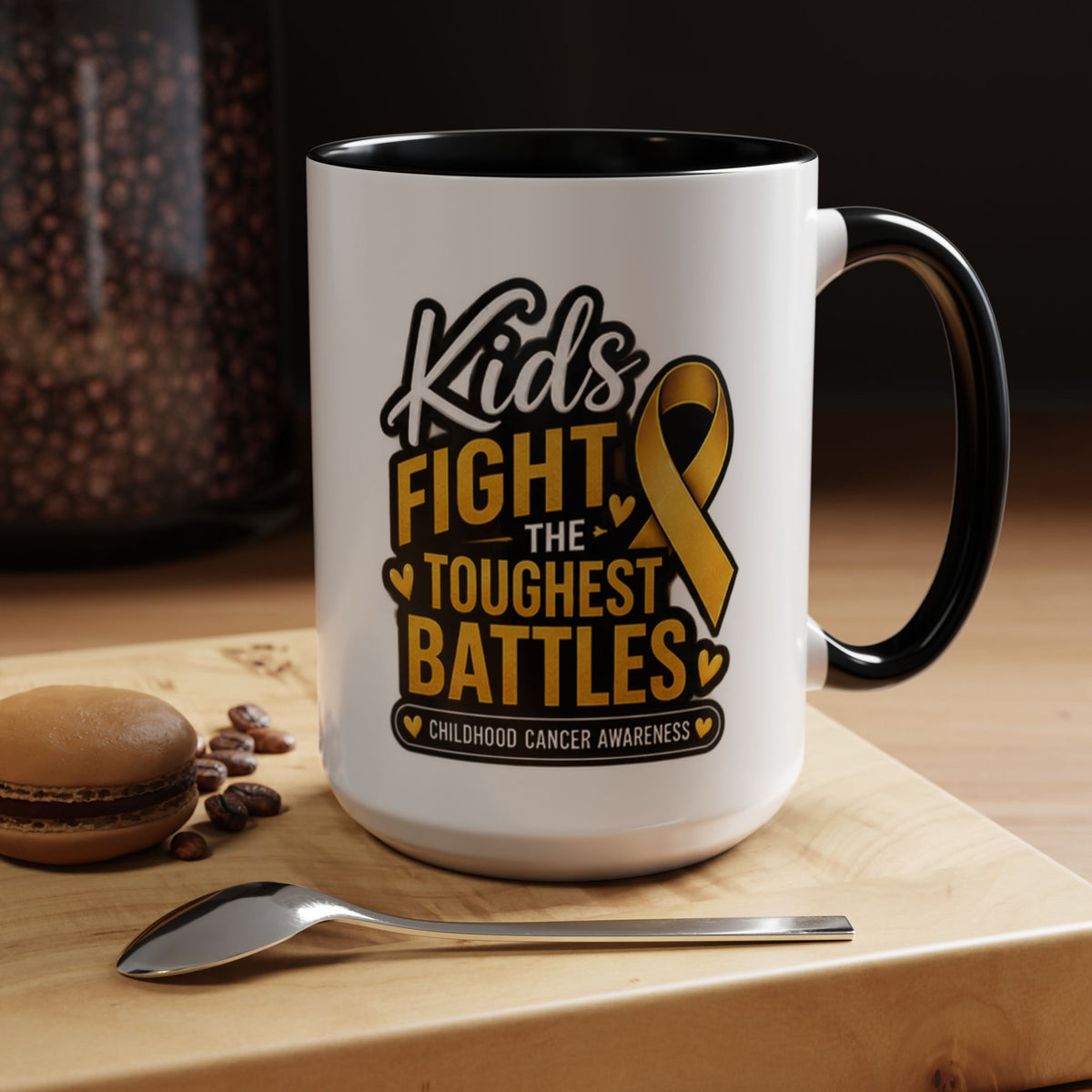 Childhood Cancer Awareness Accent Coffee Mug - "Kids Fight the Toughest Battles" (11/15oz)