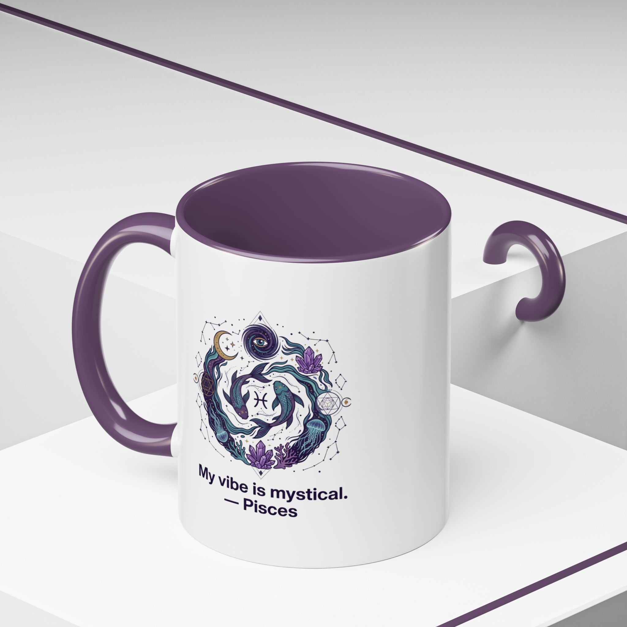 Pisces Zodiac Coffee Mug — "My vibe is mystical" Accent Ceramic Mug