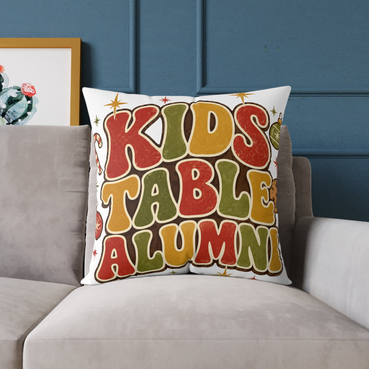 Christmas Kids Table Alumni Throw Pillow — Retro 70s Thanksgiving Accent Cushion