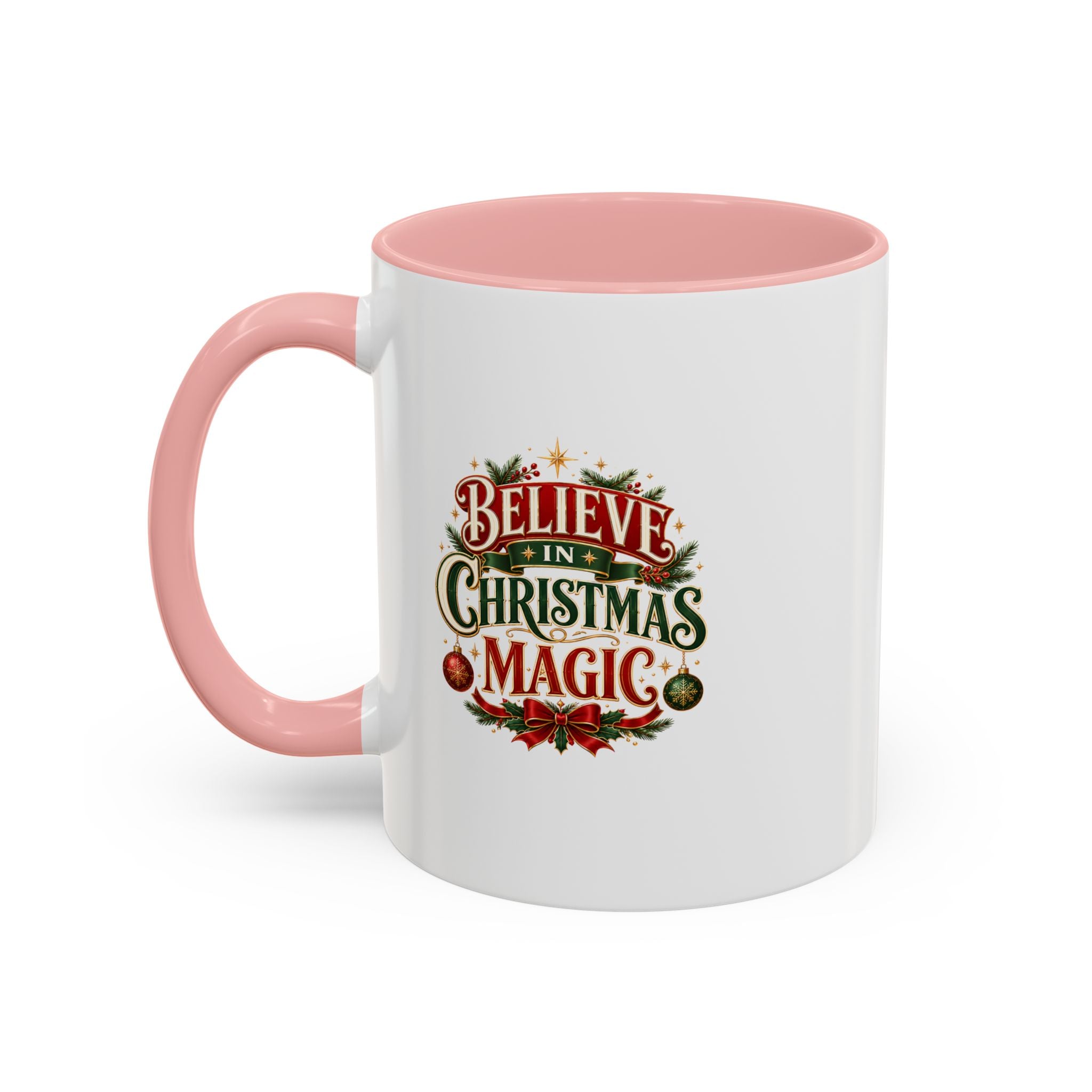 Believe in Christmas Magic Accent Coffee Mug — Festive Holiday ,Ceramic