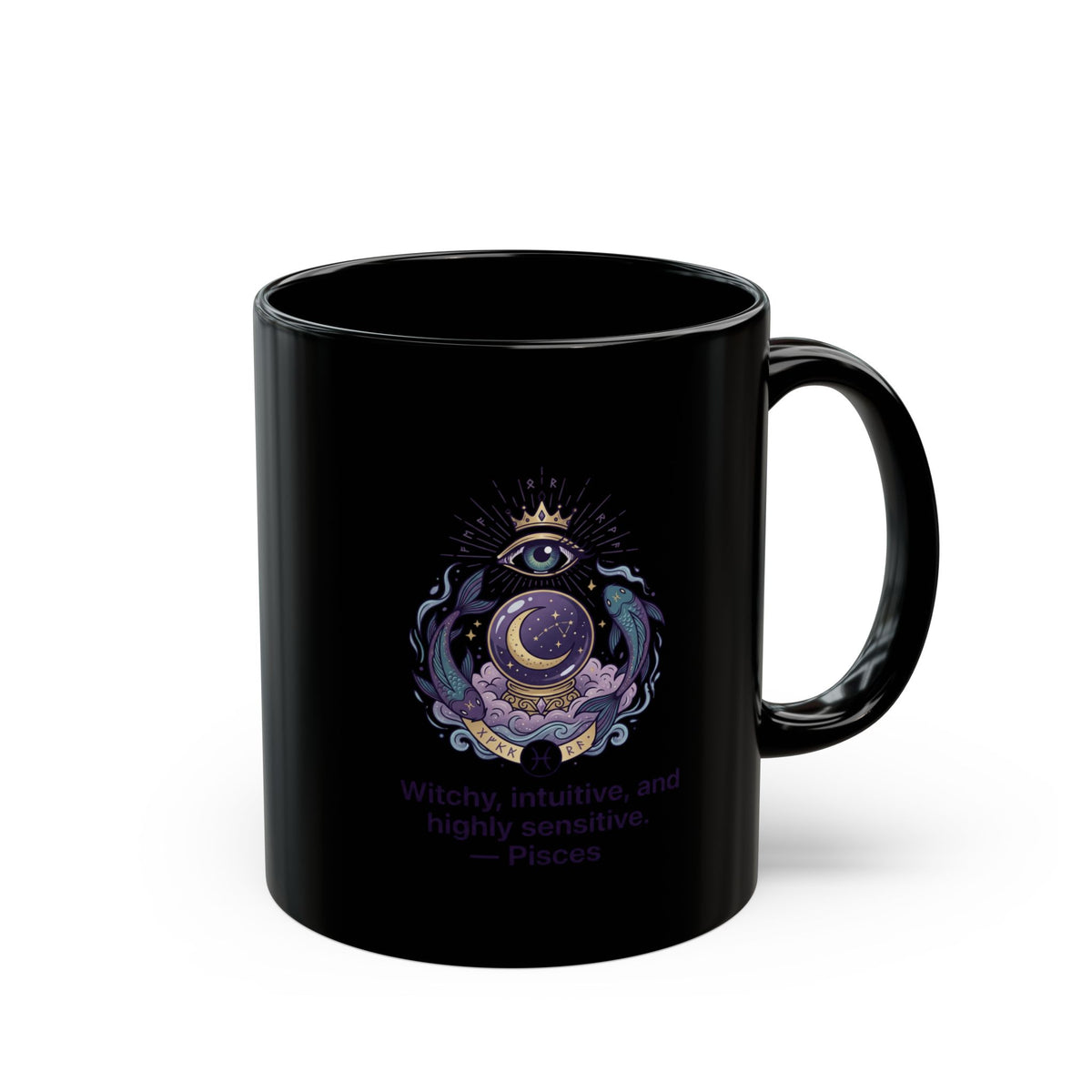 Pisces Zodiac Mug — Mystic Crescent Moon & Third Eye Astrology Coffee Cup