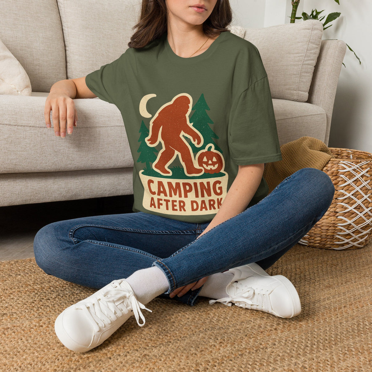 Camping After Dark T‑Shirt — Retro Bigfoot Camp Graphic Tee - Trending Now - August 2026