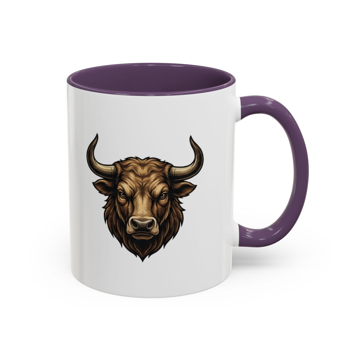 Taurus Bull Head Accent Coffee Mug — Rustic Bull Illustration Ceramic Mug