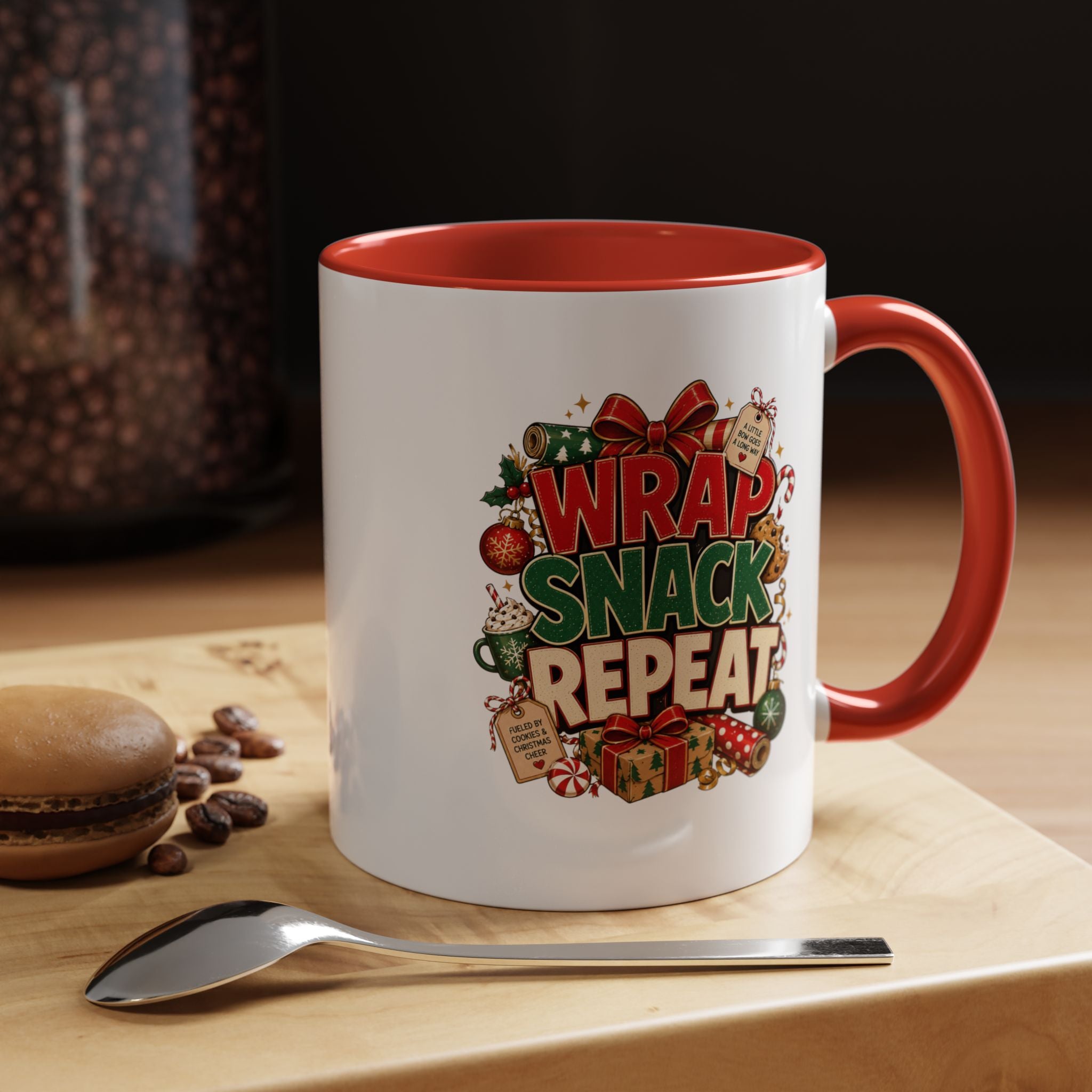 Wrap Snack Repeat Christmas Coffee Mug — Holiday Baking & Gift-Wrapping Mug