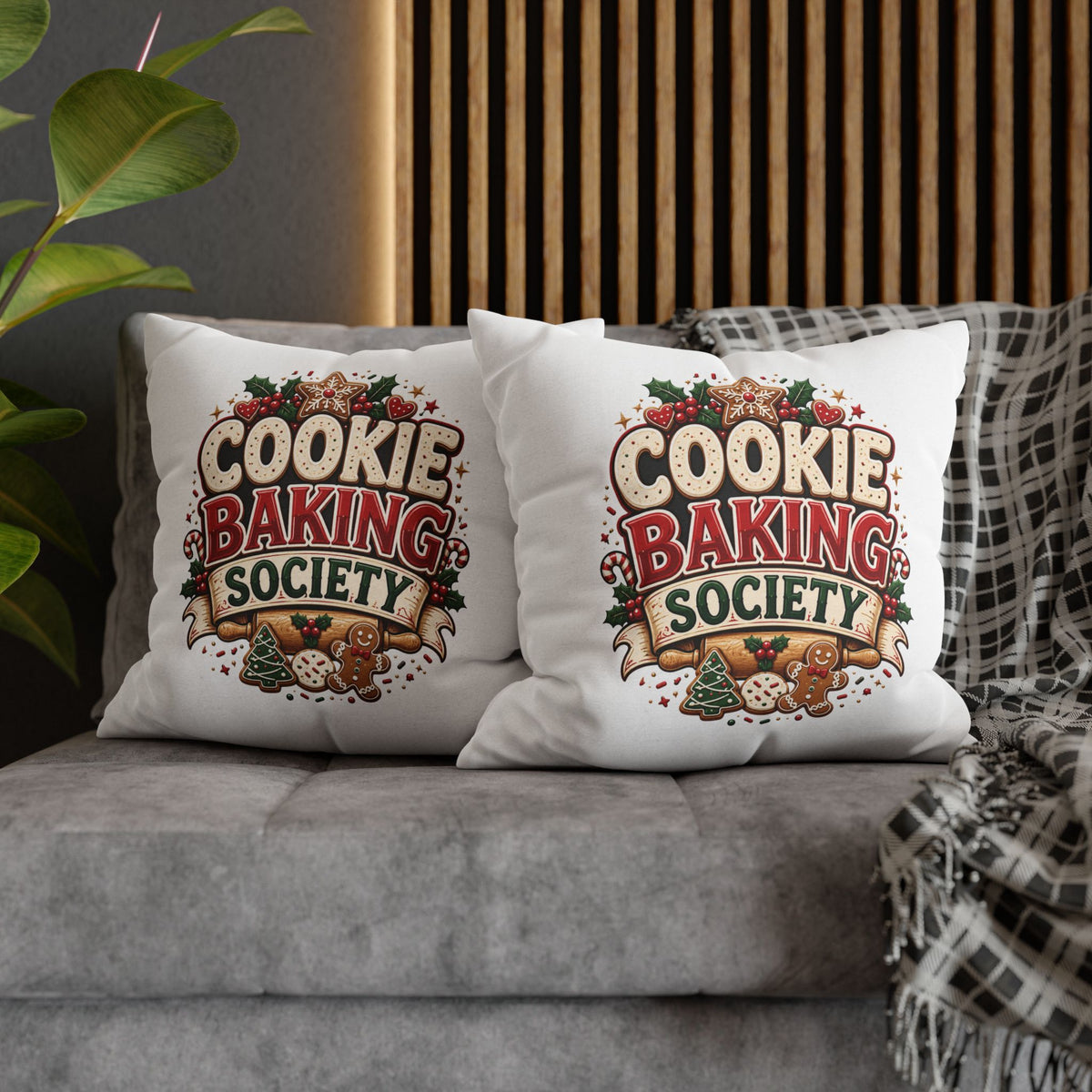 Christmas Cookie Baking Society Pillowcase — Holiday Baking Decorative Throw Pillow Cover