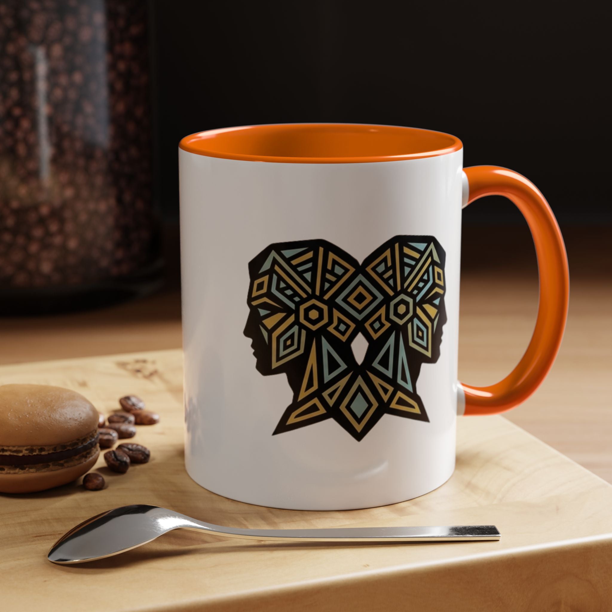Geometric Elephant Accent Coffee Mug — Tribal Mosaic Design