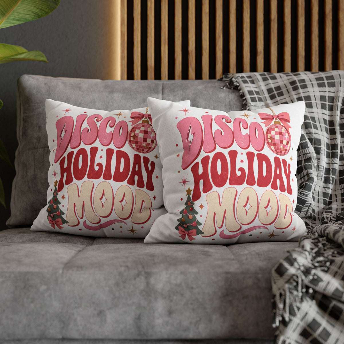 Holiday Pillowcase — 'Disco Holiday Mood' Retro Christmas Decor Modern Day Christmas