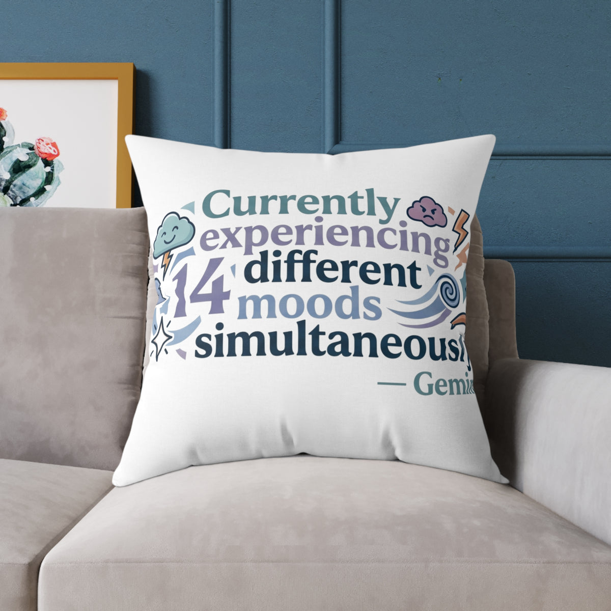 Gemini Zodiac Currently Experiencing Different Moods Simultaneously Square Poly Canvas Pillow