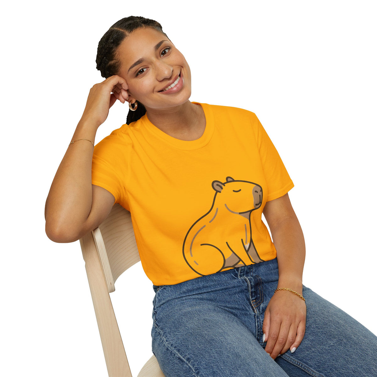 Cute Relaxed Capybara T-Shirt — Minimal Cartoon Capybara Graphic Tee