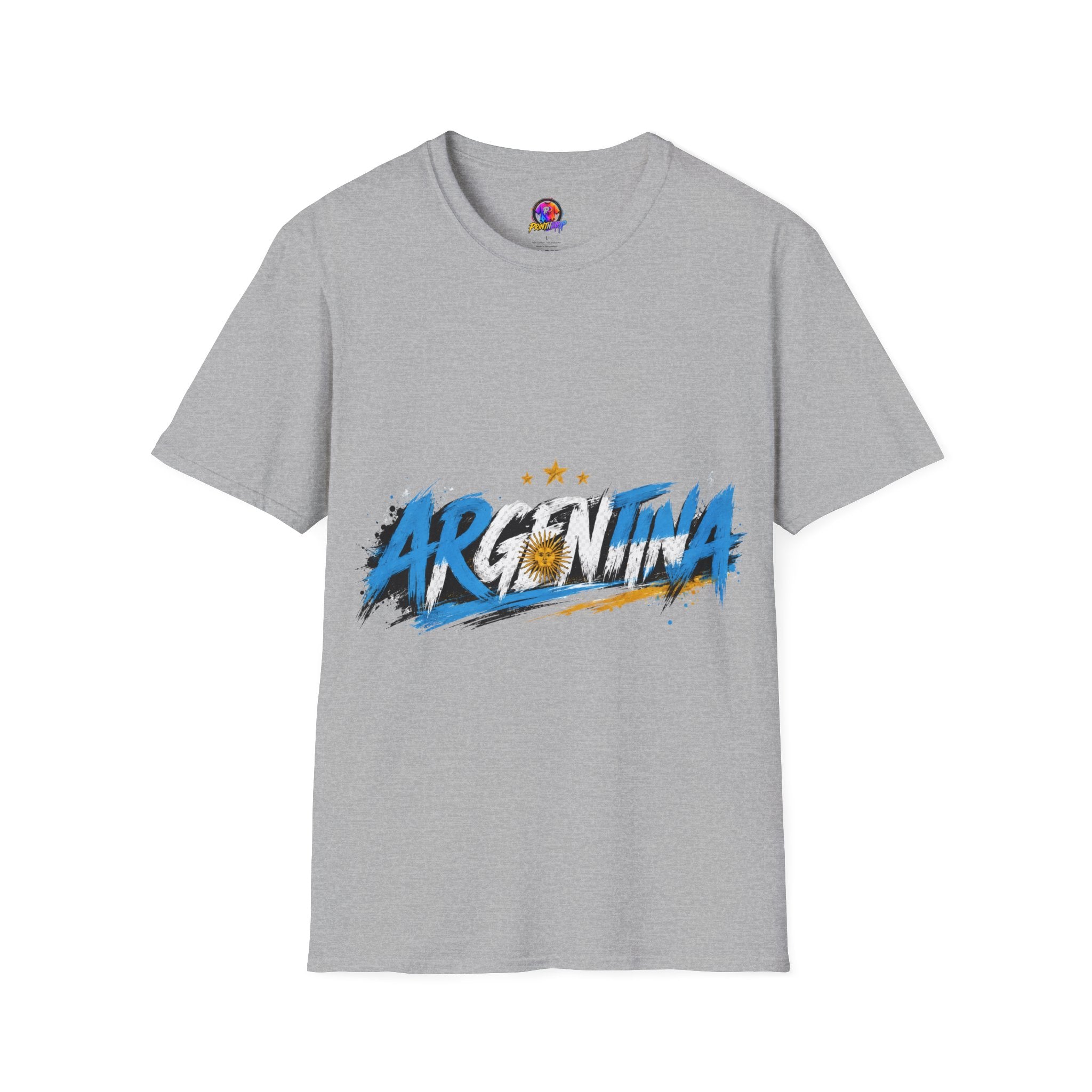 Argentina Graffiti T-Shirt — Soccer Fan Tee with Three Stars & Sun Emblem