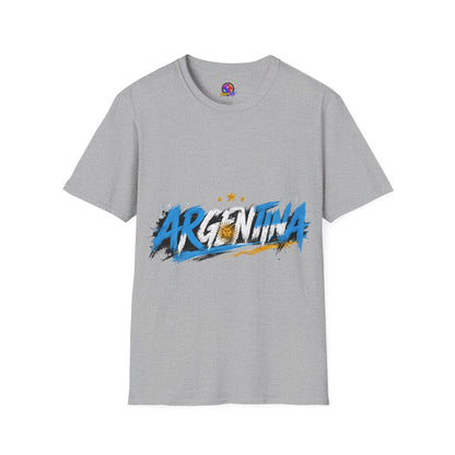 Argentina Graffiti T-Shirt — Soccer Fan Tee with Three Stars & Sun Emblem