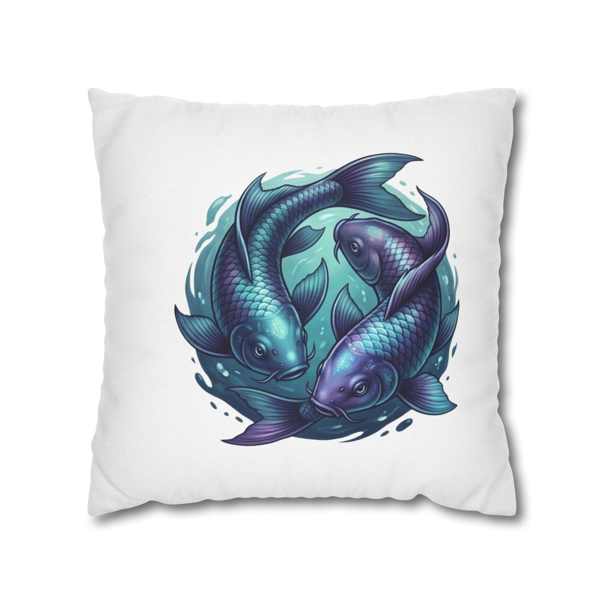 Pisces Koi Fish Decorative Pillowcase — Blue Yin Yang Aquatic Throw Pillow Cover