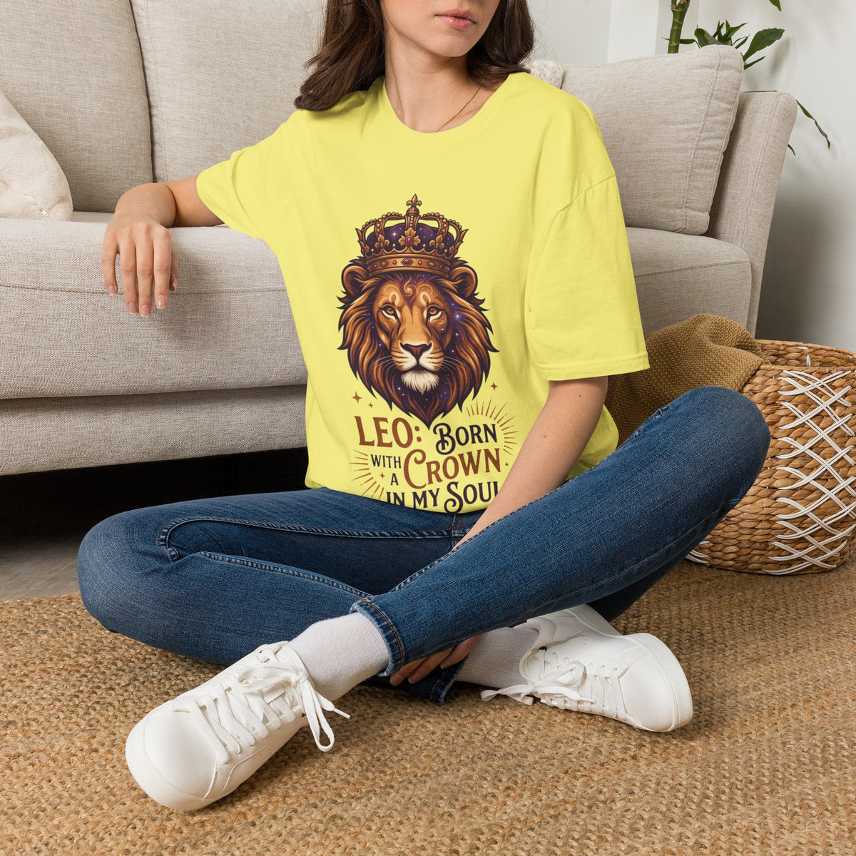 Leo Zodiac Lion T-Shirt — "Born with a Crown in My Soul" Zodiac Graphic Tee