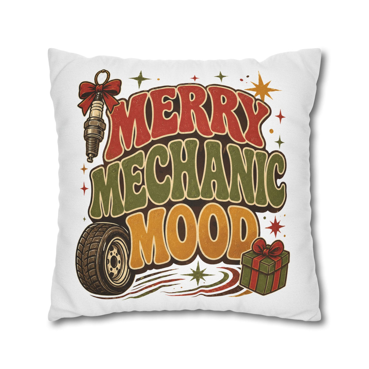 Merry Mechanic Mood Pillowcase Modern Day Christmas  — Festive Automotive Holiday Throw Pillowcase