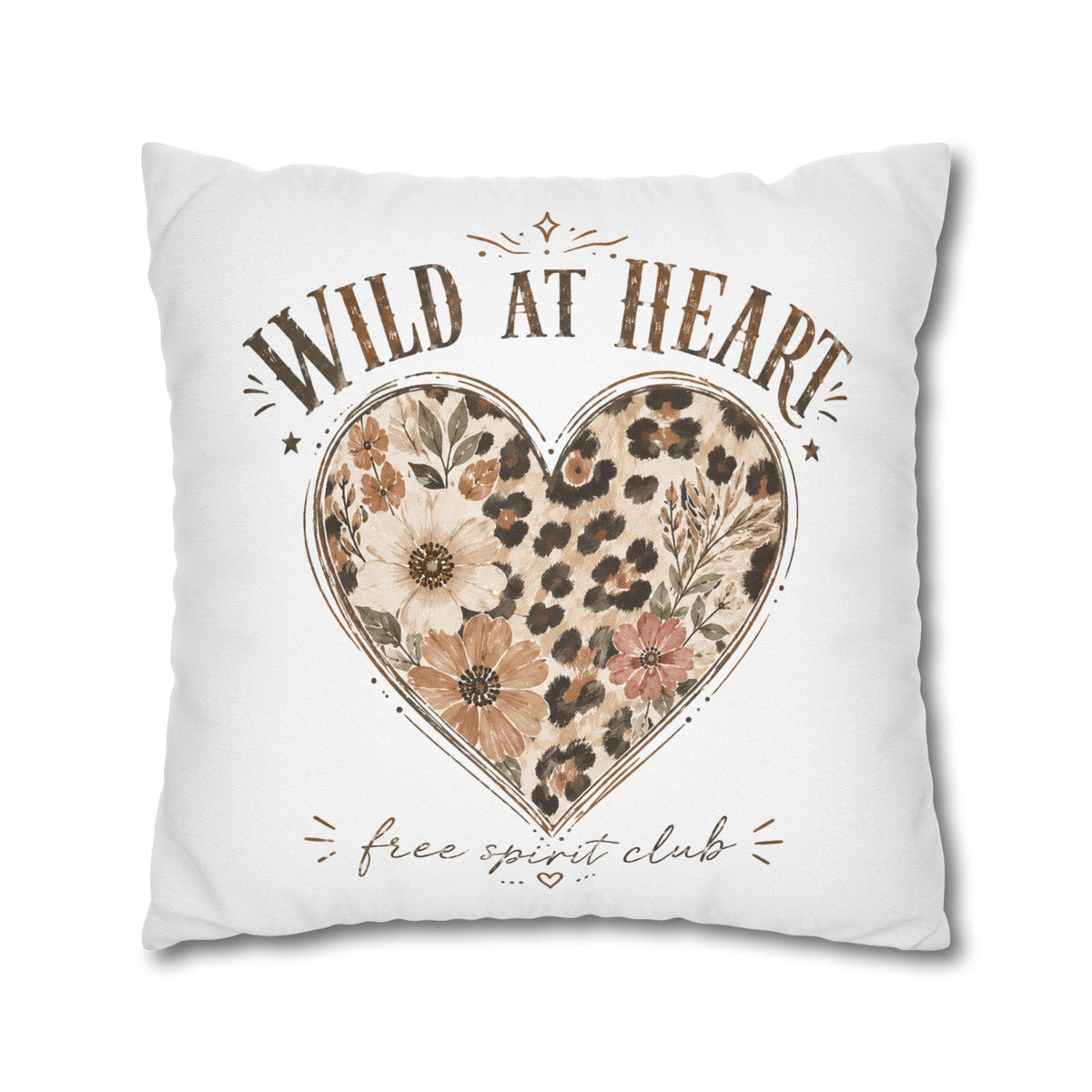Wild at Heart Leopard Floral Pillowcase — Decorative Square Throw Pillow Cover Milo Bailey Dog Dad Mom