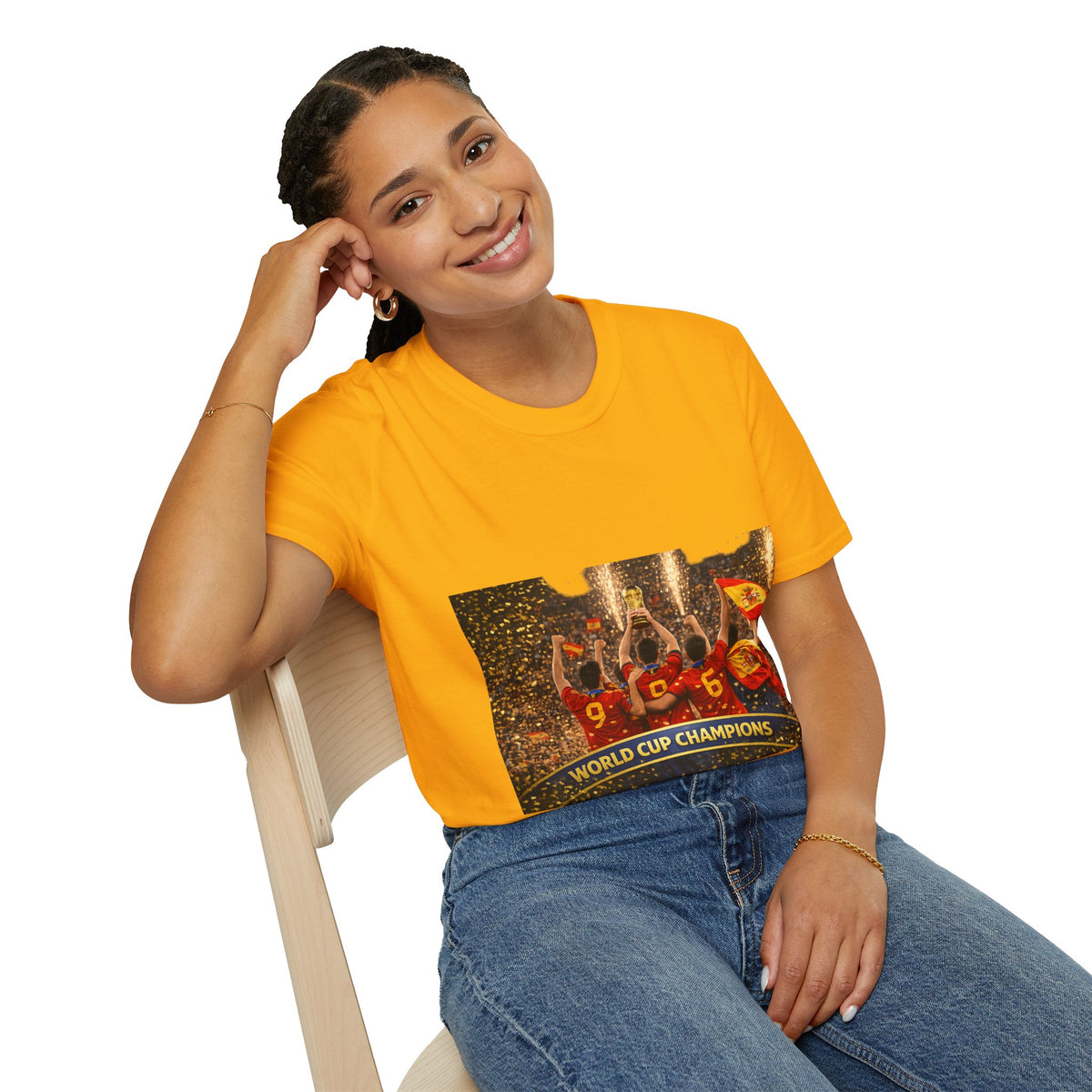 Spain World Cup Champions T‑Shirt — Soccer Trophy Celebration Tee