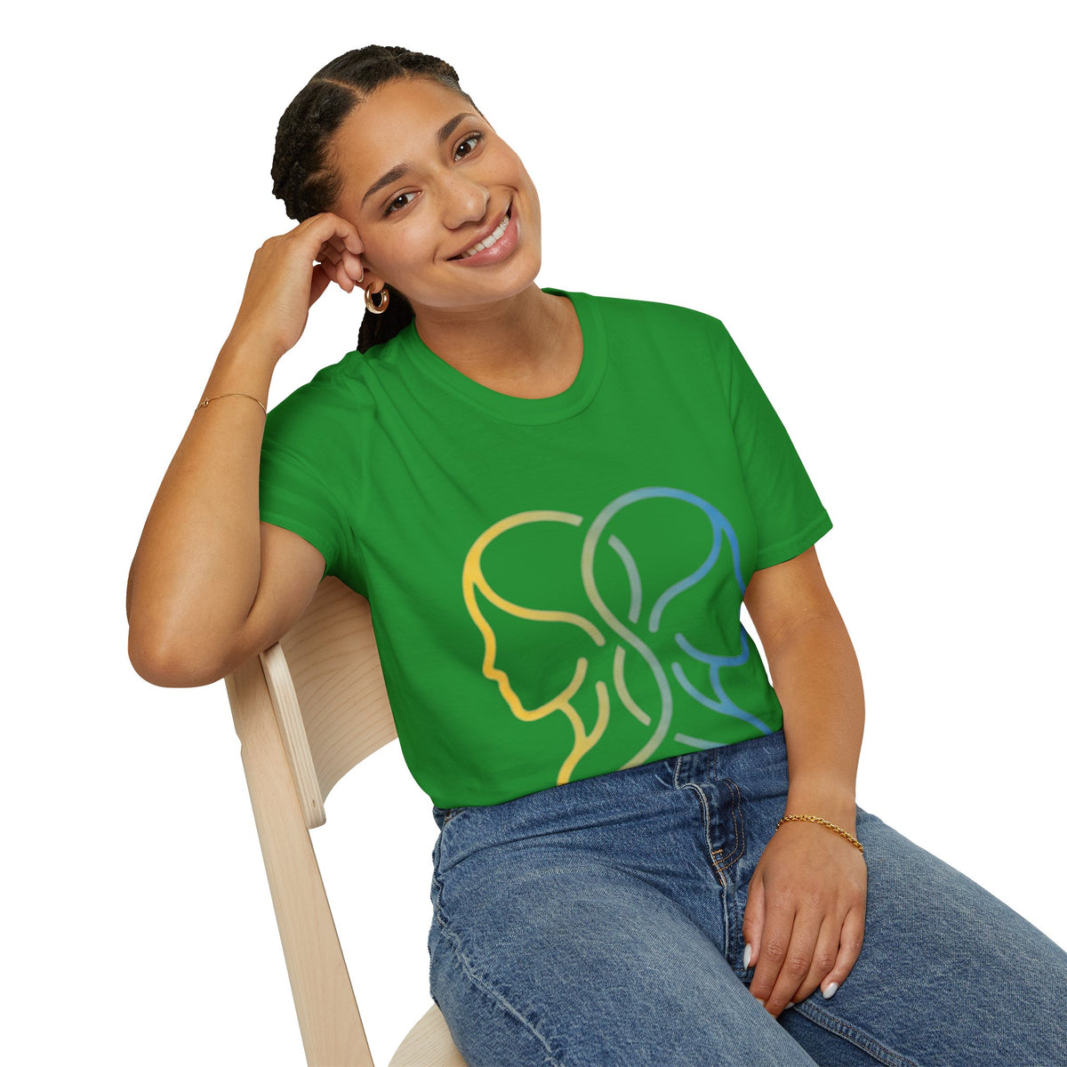 Twin Profile Line Art T‑Shirt — Gradient Sisterhood Outline Tee