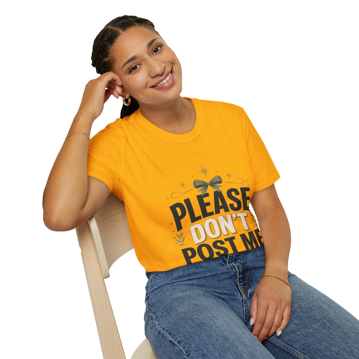 T-Shirt — Please Don’t Post Me Graphic Tee (Cute Bow, Social Media Humor)