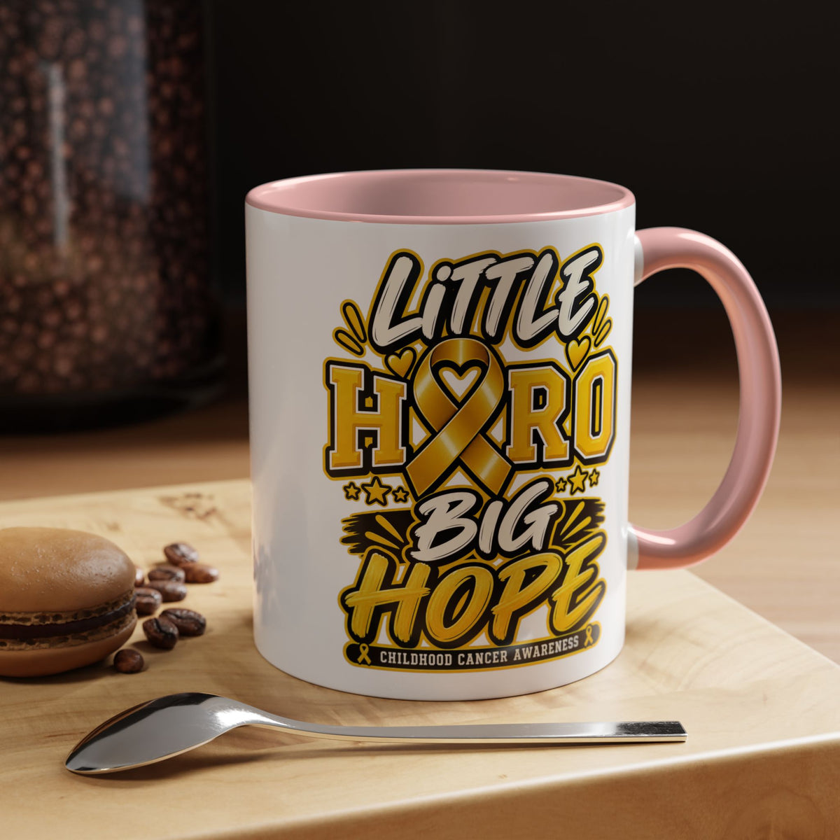 Little Hero Big Hope Coffee Mug — Childhood Cancer Awareness Accent Mug (11/15 oz)