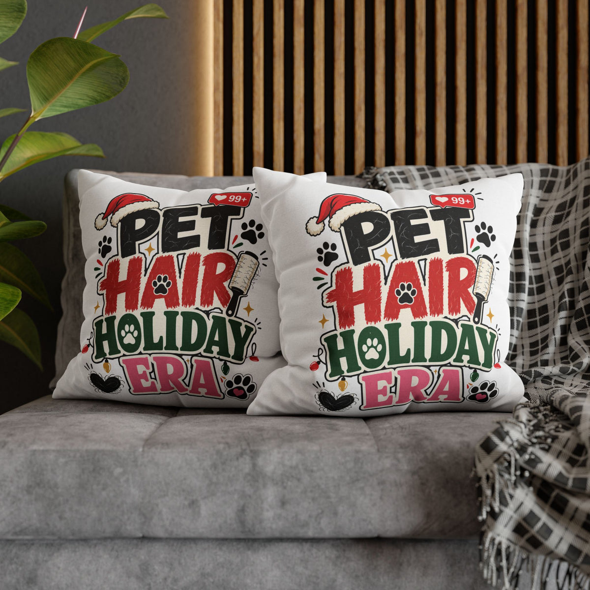 Pet Hair Holiday Pillowcase  Modern Day Christmas — Cute Christmas Pet Lover Decor