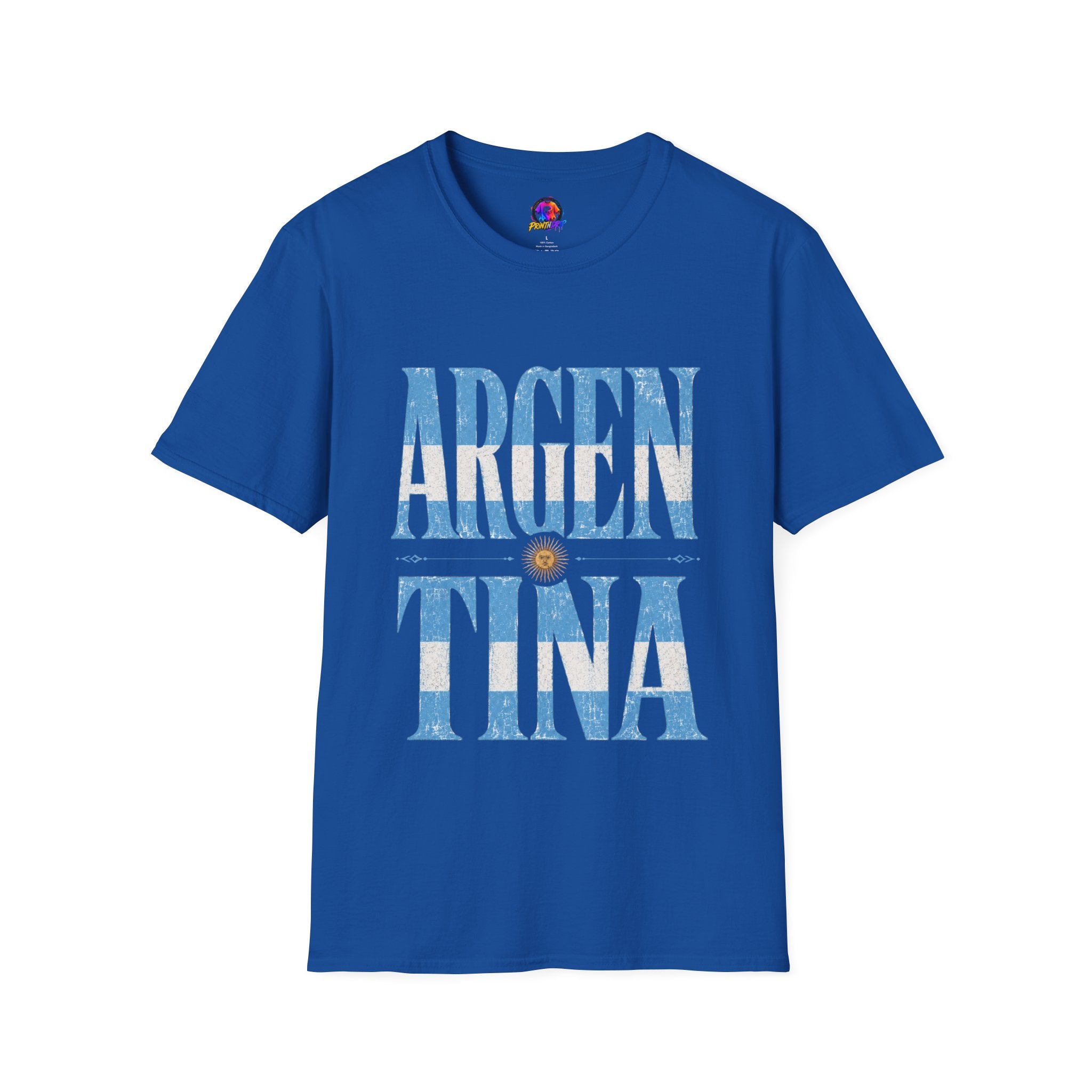 Argentina Flag Graphic T‑Shirt — Vintage Blue Distressed Typography