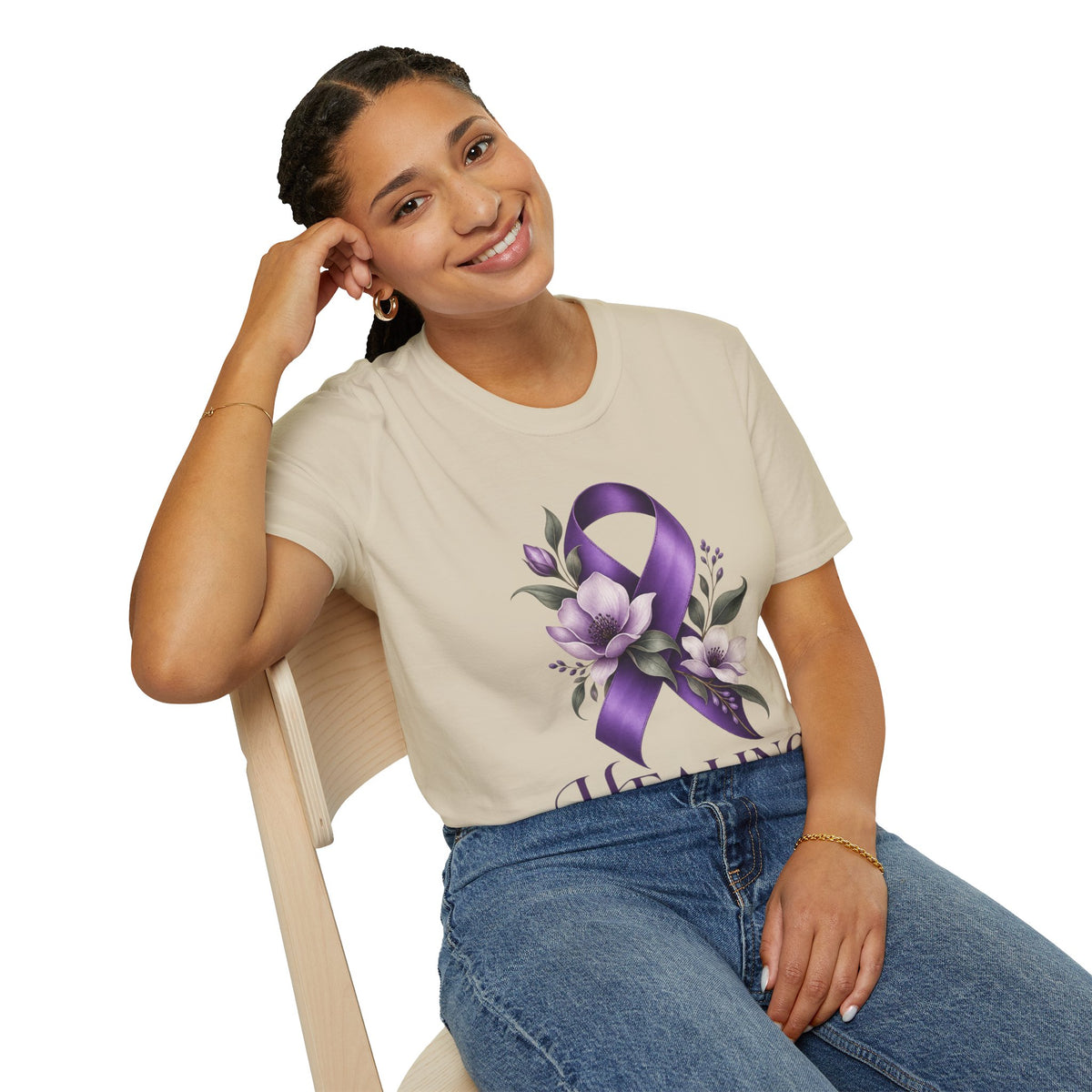 Healing Is Power Purple Ribbon Awareness Domestic Violence  T-Shirt
