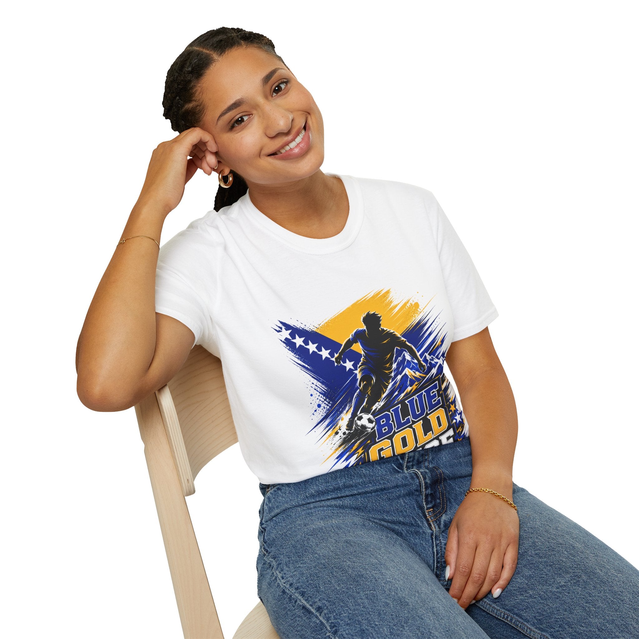 Bosnia Football T‑Shirt - "Blue Gold Rise" Soccer Graphic Tee