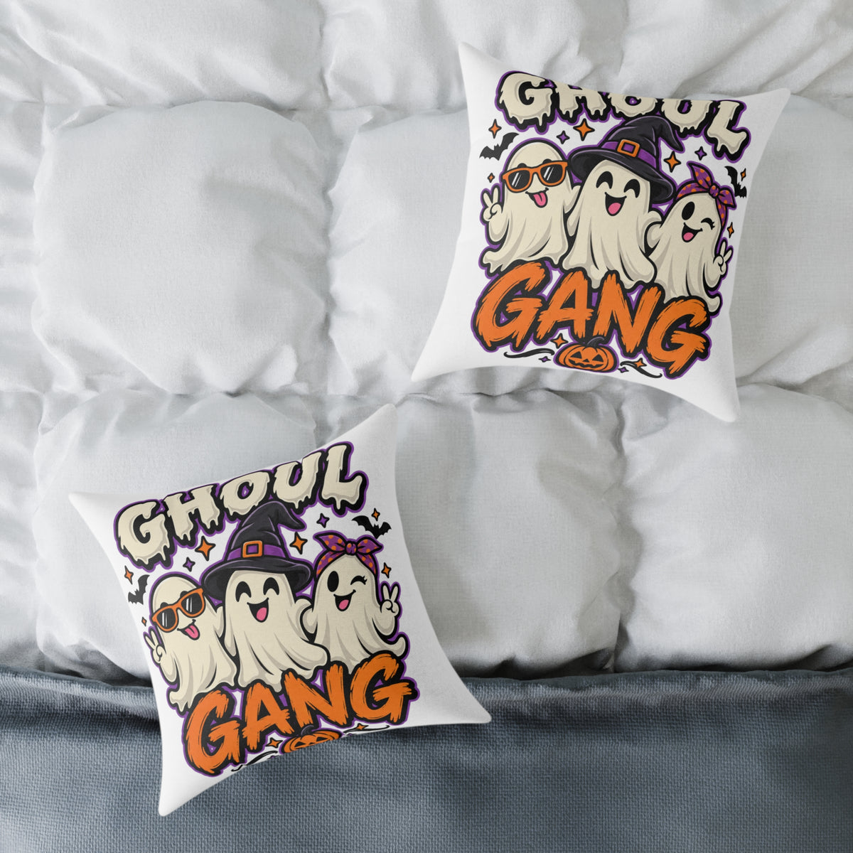 Ghoul Gang Halloween Pillow — Cute Ghosts Decorative Square Throw Pillow