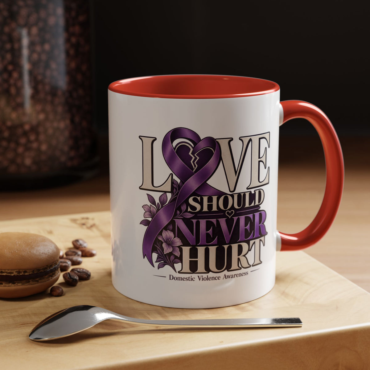 Domestic Violence Awareness Accent Coffee Mug – "Love Should Never Hurt" (11/15oz)