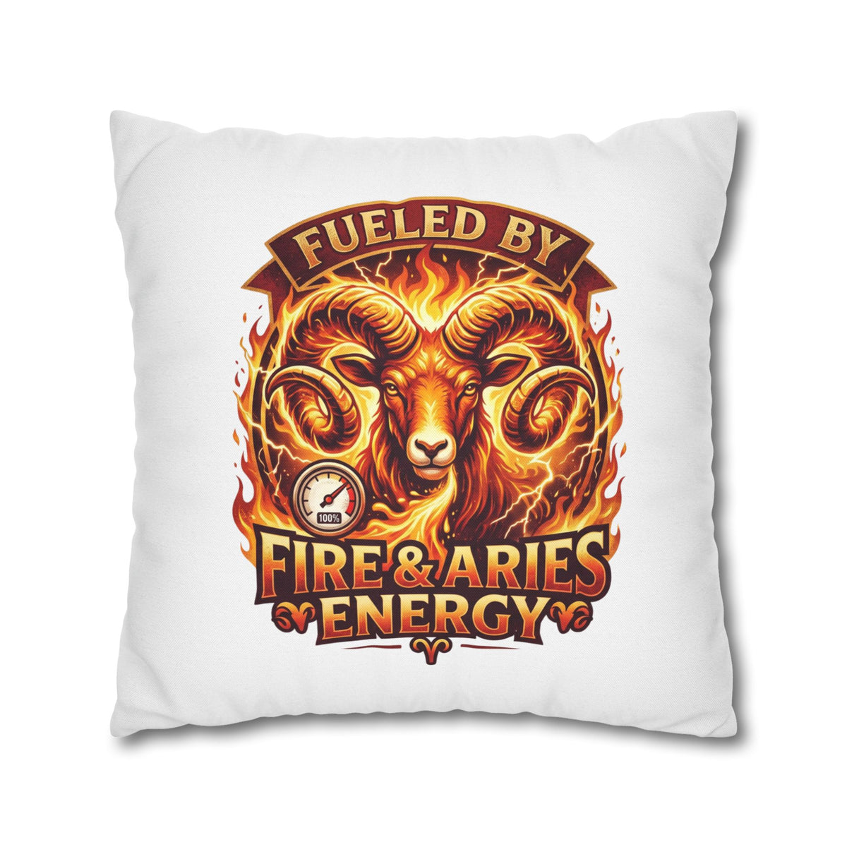 Aries Pillowcase Aries Ram Pillow — "Fueled by Fire & Aries Energy" Decorative Throw Pillow