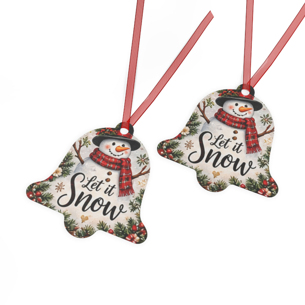 Let It Snow Metal Ornament – Bell-Shaped Snowman Holiday Decoration