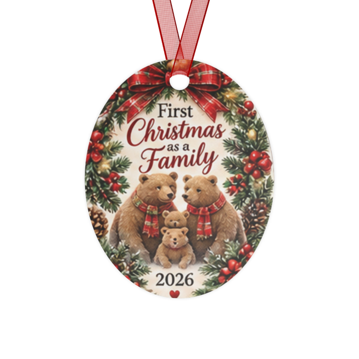 First Christmas as a Family 2026 Metal Ornament – Cute Bear Family Holiday Keepsake