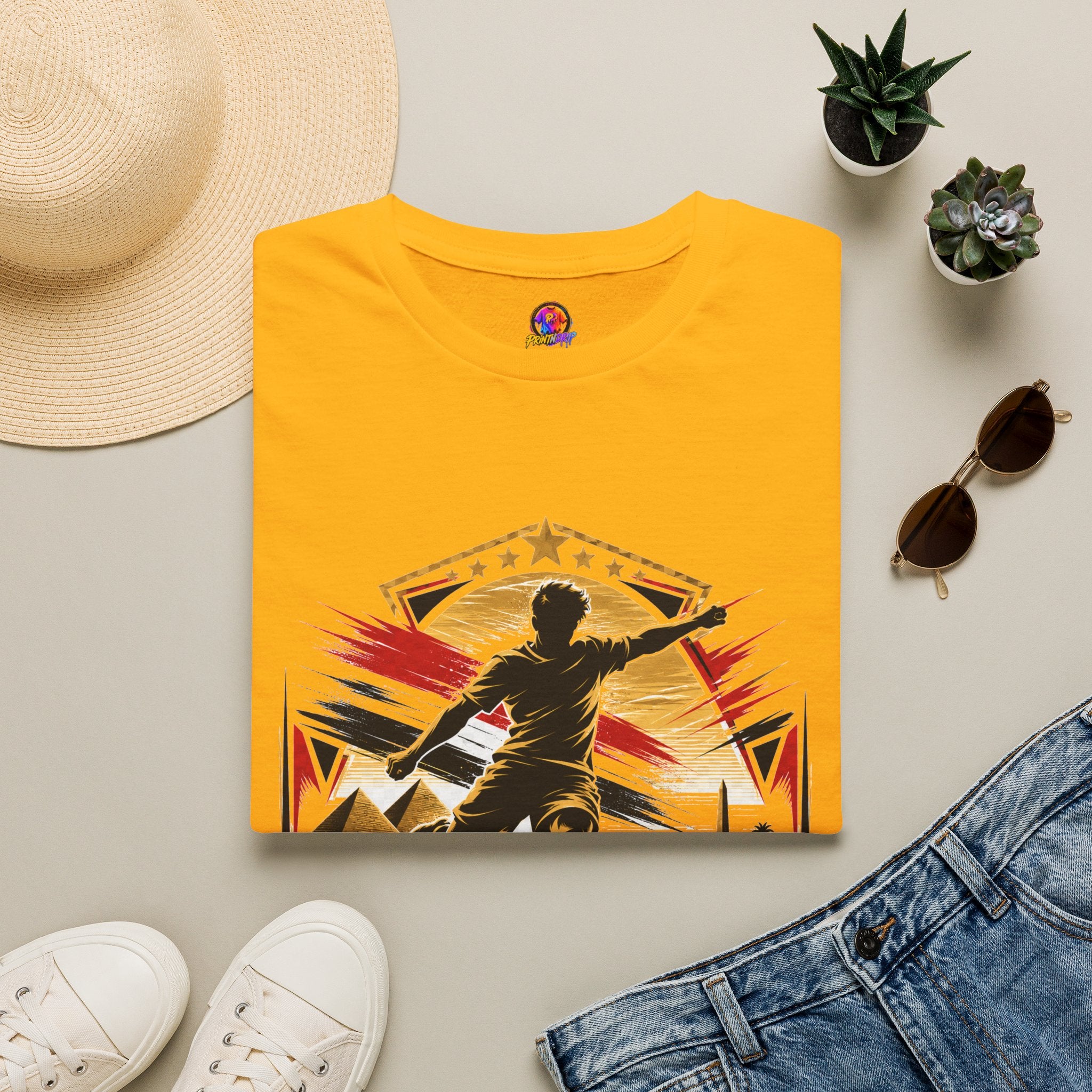Egypt Soccer Player Nile Fire Graphic T-Shirt — Retro Athletic Team Tee