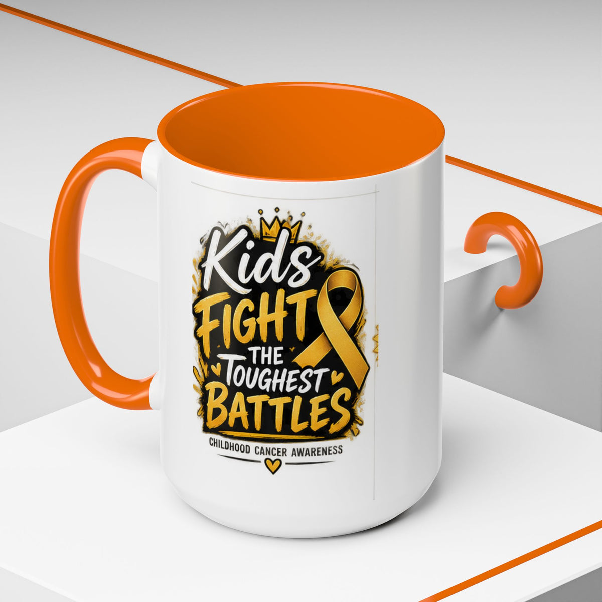 Kids Fight The Toughest Battles Accent Coffee Mug — Childhood Cancer Awareness 11/15oz
