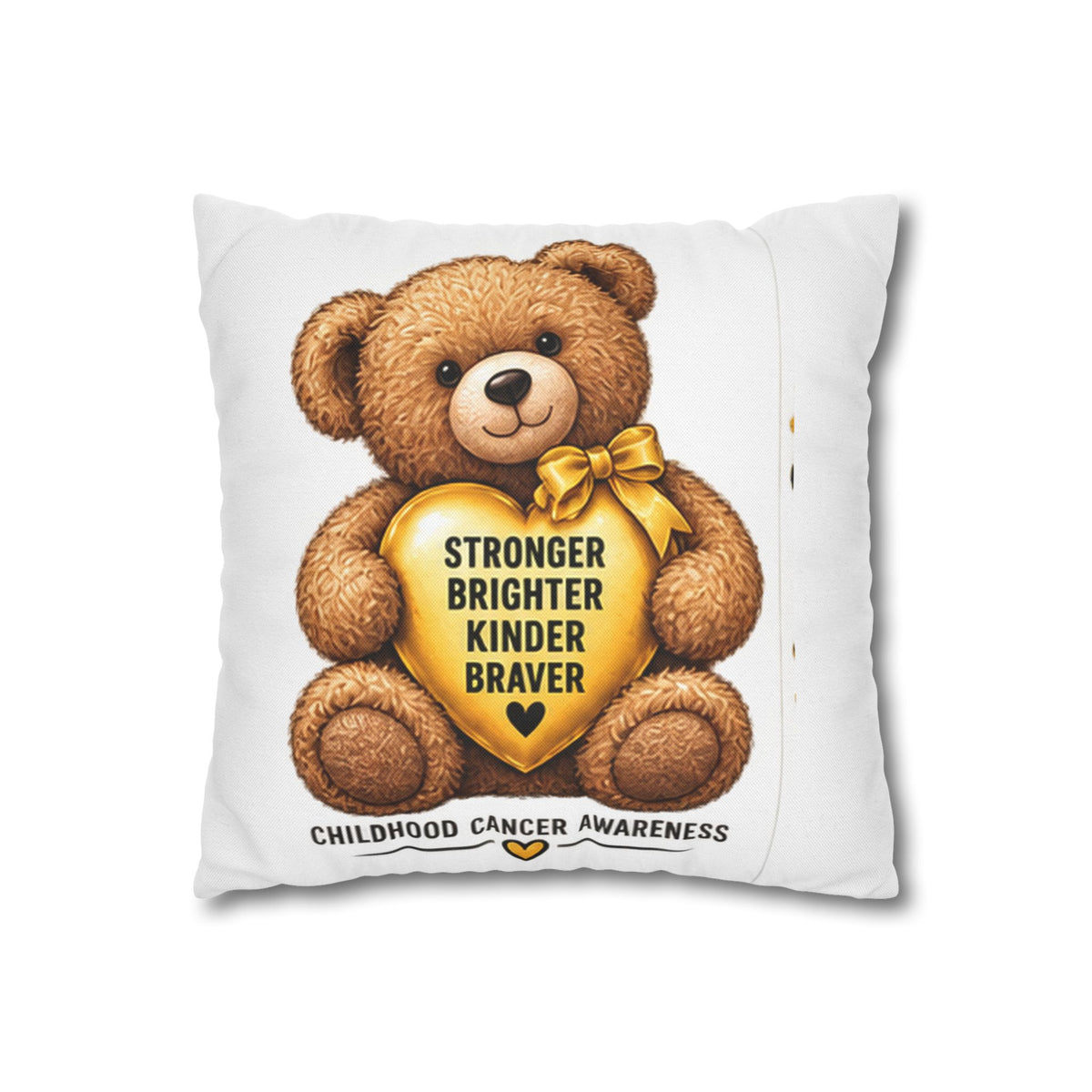 Childhood Cancer Awareness Bear Square Pillowcase – Stronger Brighter Kinder Braver